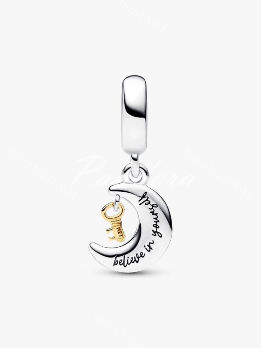 Pandora Two-tone Key & Moon Dangle Charm - Picture 4 of 5